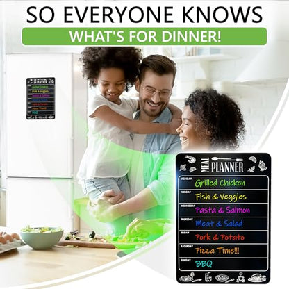 Weekly Dinner Planner for Fridge 8.5x12 Black Fridge Meal Planner Magnet - size: Black 8.5"W x 12"H