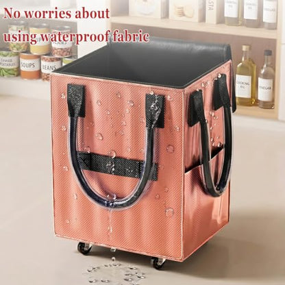 Reusable Grocery Bag on Wheel, Foldable Shopping Cart with Wheels, Can Carry up to 130 Pounds, Suitable for Groceries, Laundry, Camping and Moving.(Rose Gold - Large) - color: Rose Gold - Large