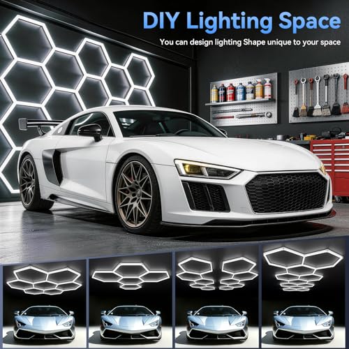 LZHOME Hexagon 5000K LED Garage Lights: 25 Pack Updated 1.31-inch Wider Size,26300LM Super Bright Hex Lighting Ceiling LED Shop Light for Garage, Car Detailing, Workshop, Warehouse, Gym, Basement - size: 5 HEX