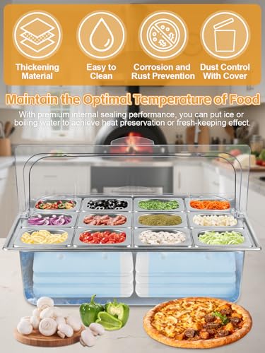 Pizza Topping Station 13 Pans Stainless Steel Salad Bar for Home - color: Silver, size: 13 Pans