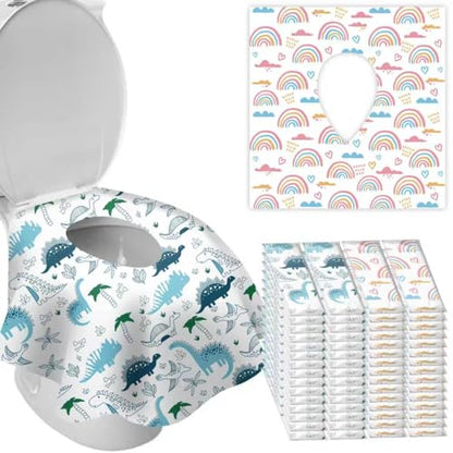 DEEKI 60 Pack Toilet Seat Covers Disposable, Safe No-Slip Waterproof for Kids Toddlers Use in Potty Training Public Restrooms Toilets, Portable Clean Covers for Adults Travel -Rainbow (60 P) - size: 60 P