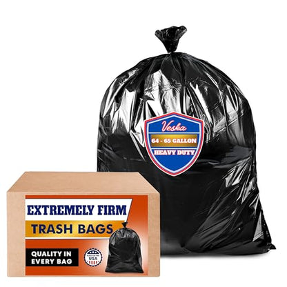 Veska 65 Gallon Trash Bags for Toter, (Value-Pack 50 Count w/Ties) Extra Large 64 Gallon Heavy Duty, 60 Gal Trash Bags Outdoor Garbage Can Liner for CustodiansExtra Large Garbage Bag 70 Gallon - size: 50 Count (Pack of 1)