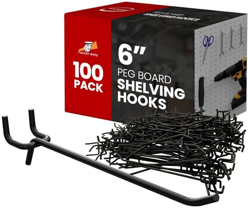 FactorDuty 6" Length Steel Black PEG Board Pegboard Shelving Hooks Wholesale Lot 20 lbs PEG Hooks Organizer Tools for Craft Storage, Garage, Kitchen, Tools and More - size: 6" - 100 Pack