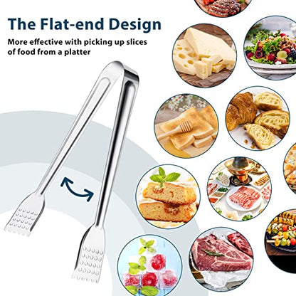 8 Pack Serving Tongs, 9 Inch, Silver, Stainless Steel, Ideal for Parties & Daily Use - size: 9 Inch （8 Pack）
