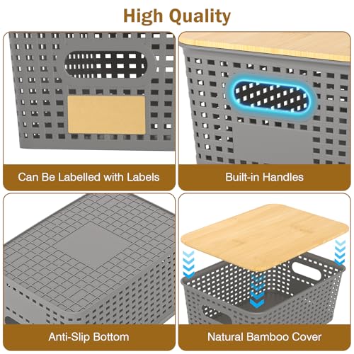 Stackable Storage Baskets: 8 Pack Plastic Baskets Bins, Gray - color: Grey