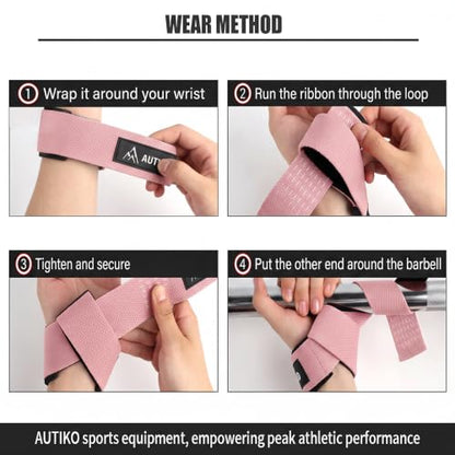 Lifting Straps for Weightlifting Padded Wrist Straps for Gym - color: PINK