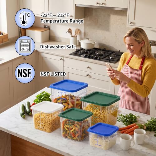 4 Pack 4QT Commercial Clear Food Storage Containers with Lid, NSF - color: Blue, size: 4Qt-4 Pack