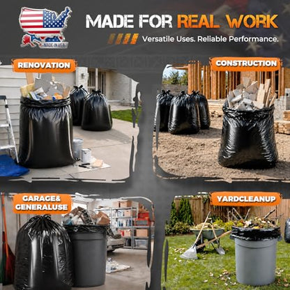 Delxo 55-60 Gallon Contractor Garbage Bags, 40 Count, 36” x 56” Trash Bags - color: 55Gal