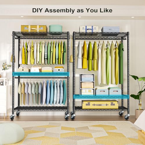 FUTASSI Rolling Clothes Rack, Clothing Racks for Hanging Clothes, Black - color: Black, size: P3 Plus