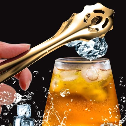 2-Pack 9 Inch Stainless Steel Gold Salad Tongs, Non-slip & Easy Grip Smart Locking Clip Handy Utensil for Cooking, Serving, Barbecue, Buffet, Salad, Ice, Oven…