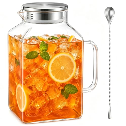 1 Gallon Square Glass Pitcher with Lid and Handle,Water Jug for Fridge