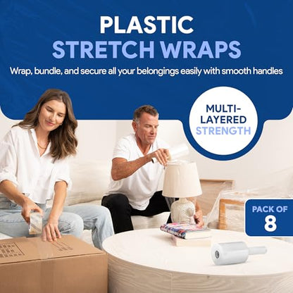 International Plastics Co. 5" 80 Gauge Plastic Stretch Film/Wrap 1000ft 500% Stretch Clear Cling Durable Adhering Packing Moving Packaging Heavy Duty Shrink (5" Products, 8 Pack) - size: 8 Pack, style: 5" Products