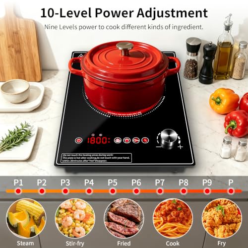 Single Burner Electric Cooktop, 1800W Electric Stove Top，portable cooktop with LED Touch Control,10Power Levels, 4H Timer, Safety Lock, single burner cooktop Overheat protection - size: single Electric Cooktop