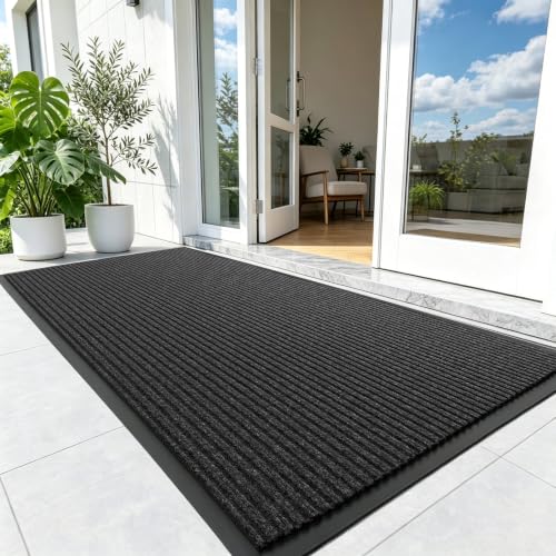 3'x6' Durable Front Door Mat Indoor Outdoor Entrance,Heavy Duty Mats - color: Black, size: 3' x 6' (Rectangular)