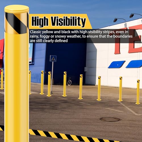 High-Visibility Heavy Duty Steel Safety Bollard – 30" Height x 4.5" Diameter,Yellow Fixed Parking Barrier, with 16 Anchor Bolts, for Driveway, Warehouse, Storefront & Vehicle safety - 4 Pack