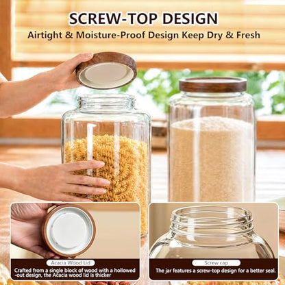Joypeace 2 Pack 1.2 Gallon Large Glass Jars with Airtight Screw-On Lids, 155 oz Food Storage Containers, Large Canisters for Flour, Rice, Sugar, and Dry Goods to Organize Your Kitchen Pantry