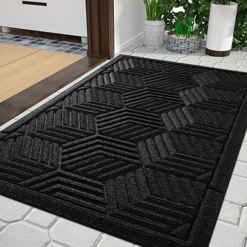 Yimobra Large Door Mat 36x24, All-Season Waterproof Outdoor Mats for Front Door Entrance with Drainage Holes, Heavy Duty Non-Slip Doormat for Garage Patio Entryway Indoor, Black - color: Black, size: 36x24 Inch