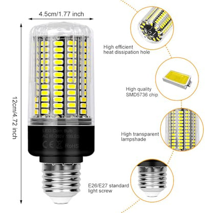 6Pack Led Corn Light Bulb 300W Equivalent 3520 Lumen Super Bright 6000K Daylight Lamp 30W E26/E27 Base Ceiling Fan Bulbs AC85-265V for Kitchen Living Room Home Garage Warehouse Indoor Outdoor Lighting - size: Medium