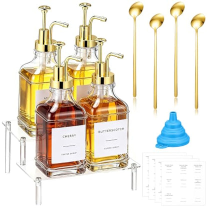Silifine 11 Pcs 16.9 oz Coffee Syrup Dispenser Set, Square - style: Square