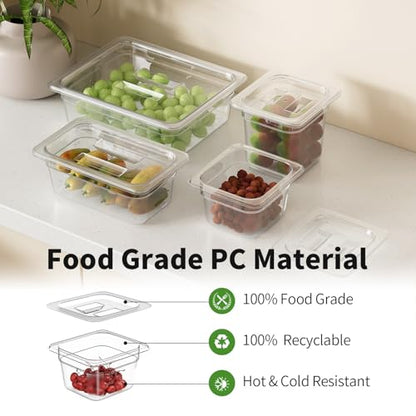 1/6 4'' 12 Pack Plastic Food Pans With Lids - color: 1/6 4"12 Pack