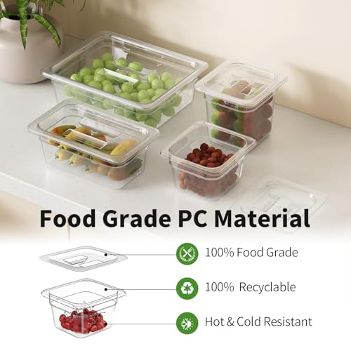 1/6 4" 6 Pack Plastic Food Pans With Lids - color: 1/6 4"6 Pack