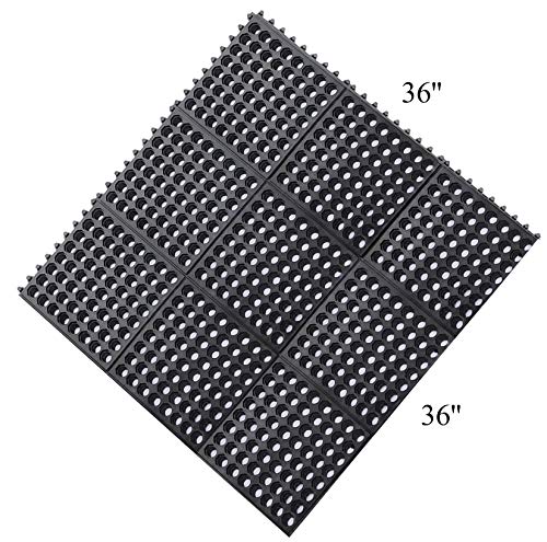 Yesland Anti-Fatigue Rubber Matting, 36 x 36 x 1/2 Inches, Black Dura Chef Anti-Slip Kitchen Mat for Restaurant Bar Floor, Bath Mat for Wet Areas, Garage, Garden Use (Pack of 2) - size: 36"L x 36"W x 0.5"Th (Pack of 2)