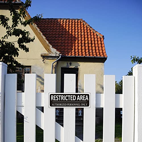 (2 Pack) Restricted Area Sign Authorized Personnel Only, 10" x 3.5" Metal Restricted Area Sign for Outdoor, Do Not Enter, Aluminum, Rust free, Fade Resistant,Weatherproof, Black - color: Restricted Area Sign-01A