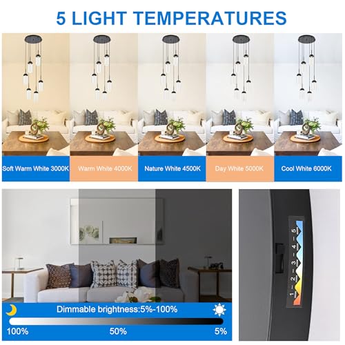 MELUCEE 6-Light Modern LED Pendant Lights Kitchen Island Black with Glass - color: Black, size: 6-Light-Round