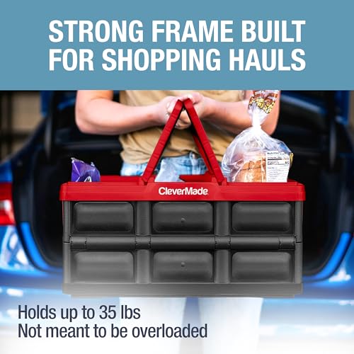 CleverMade Collapsible Basket With Handles, 32L 1 Pack, 35 lb, Red - color: Red, size: 32l - 1 Pack