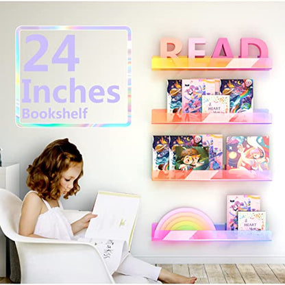 2 Packs 24 inches Iridescent Acrylic Shelves,Book Shelf for wall - color: 24in-iridescent