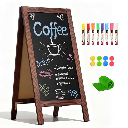 4 THOUGHT A-Frame Double-Sided Magnetic Chalkboard 40"x20", Rustic Brown - color: Rustic Brown