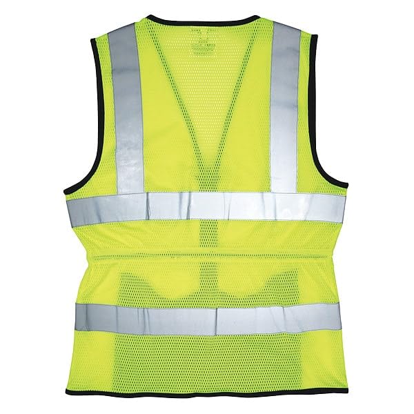 MCR Safety LVCL2MLX2 Ladies Sized Class 2 Lightweight Safety Vest, Silver Reflective Stripe, Zipper Front, Lime, 2X-Large - size: XX-Large