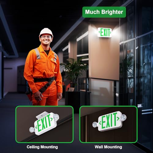 UL Emergency LED Exit Sign Light Combo with Battery Backup AC 120/277V, 1PC - color: Green, size: 1 Pack