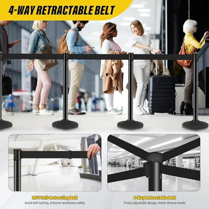 STARSIGNS 12 Pack Crowd Control Barriers - Weighted Base Stanchions with 10 Feet Retractable Belts Black Stanchion Posts Set for Retail, Banks, Public Spaces - color: Black- 12 Packs