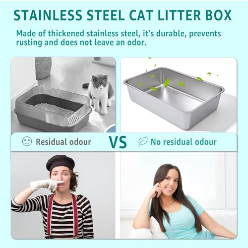 Stainless Steel Litter Box XL,Metal Cat Litter Box for Big Cats - color: 23.6" L x 15.7" W x 6" H