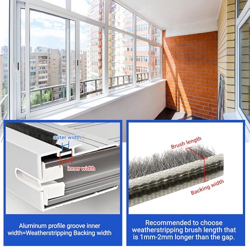 Weather Stripping Brush Door Seal Strip- Card Slot Weatherstrip for Sliding Windows & Doors - No Adhesive Backing - size: 16.4FT, 3/16''Wide X 1/4''Thick