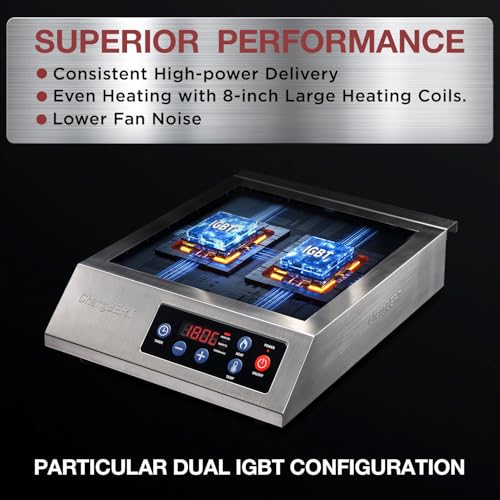 ChangBERT Portable Induction Cooktop 1800W NSF Certified Commercial Range Powerful Countertop Burner Pro Chef Professional Hot Plate Premium Stainless Steel Housing Schott Glass 10 Hours Timer - style: FlameCold Series 1800W