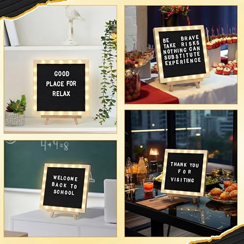 10 x 10 Inches Felt Letter Board & LED Light, Black, Natural Wood - color: Black, size: 10 x 10 Inches, style: Natural Wood
