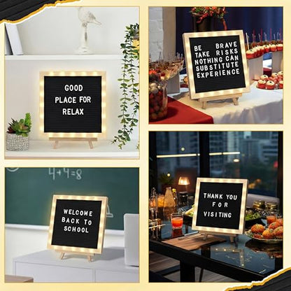 10 x 10 Inches Felt Letter Board & LED Light, Black, Natural Wood - color: Black, size: 10 x 10 Inches, style: Natural Wood