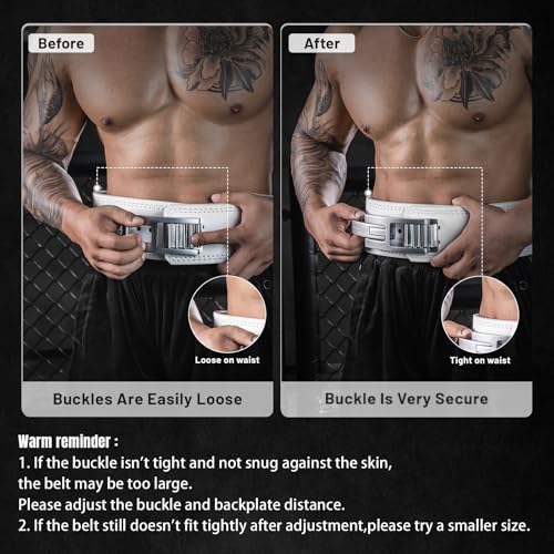 MANUEKLEAR 4-Inche Lever Belt Weightlifting with Heavy Duty Buckle - color: White/Silver, size: L (34-40inches)