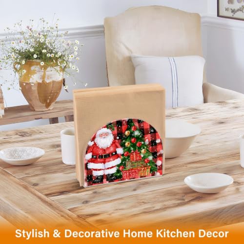 Buffalo Check Santa Napkin Holder for Table Acrylic Tissue Dispenser - color: Buffalo check pattern Santa Claus