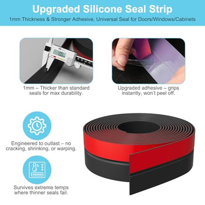 Elvone Weather Stripping Door Seal, 20ft Adhesive Silicone Strip, Black - color: Black, size: 20 ft x 1 in