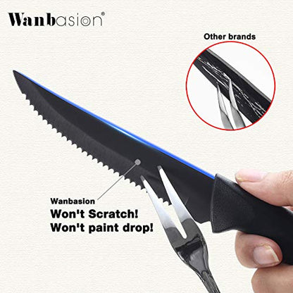 Wanbasion Black Steak Knives Set, Steak Knife Set Dishwasher Safe, Sharp Steak Knives Set for Kitchen with Ergonomic Handles - color: Black