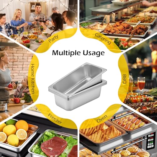 Dyna-Living Steam Table Pan 1/3 Size Pans 4 Inch Deep 6 Pack Hotel Pans - color: Without Lids, size: 4 Inch Deep