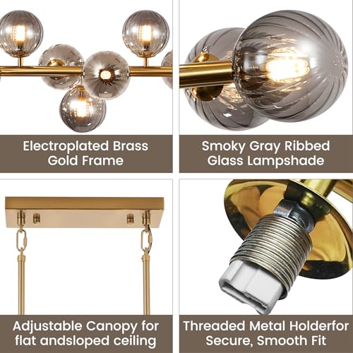 Modern Gold Chandelier Rectangle Pendant Light Sputnik Chandeliers Hanging Light Fixture 16-Light - color: Grey-70in