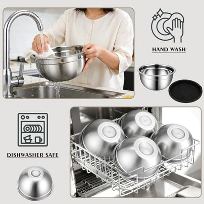 HOOTO Stainless Steel Mixing Bowls with Lids, 5 Pcs Mixing Bowls with Lids Set Included 3 Grater Attachments, Size 4.5, 4, 3.5, 2.1, 1.5QT Mixing Bowl Set for Baking and Serving (Black, 5 Pack)