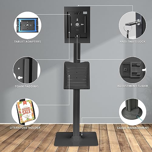 Mount-It! Anti-Theft iPad Tablet Floor Stand Kiosk with Literature Holder - color: Black