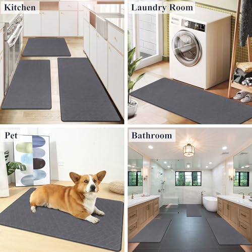 HEBE Anti Fatigue Kitchen Rugs Set of 3, Cushioned Kitchen Mats for Floor - color: Dark Grey