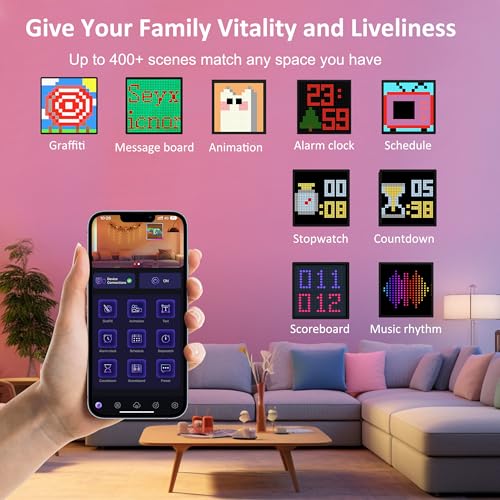 32x32 Programmable LED Pixel Screen, Digital Alarm Clock Matrix Panel, Pixel Light Art Display with APP Control, DIY Graffiti Animation Message Board Gift for Gamers Men&Women, Him/Her, Boys & Girls - size: 32*32