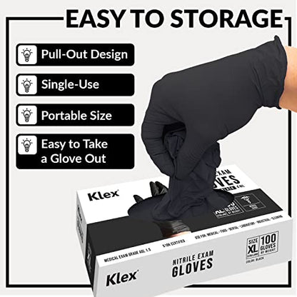 Klex Nitrile Exam Gloves - Medical Grade, Powder Free, Latex Rubber Free, Disposable, Food Safe - size: Large